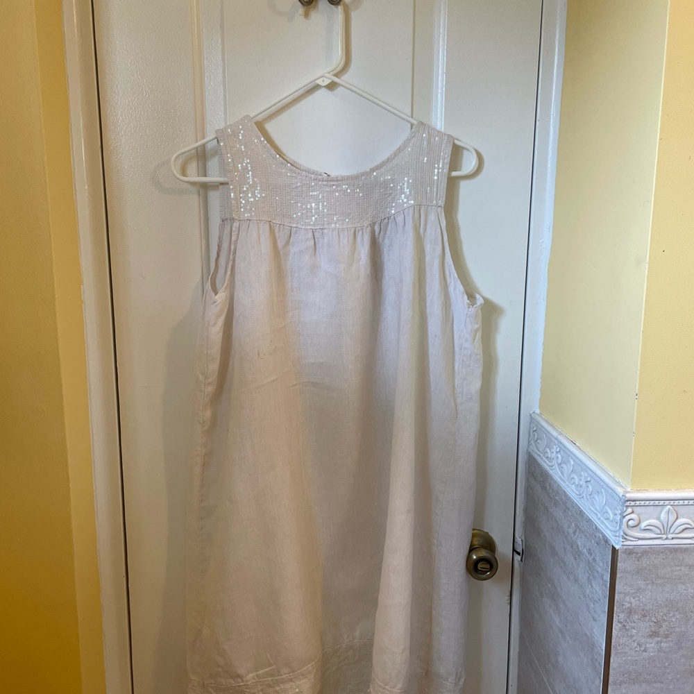 White linen sequin dress